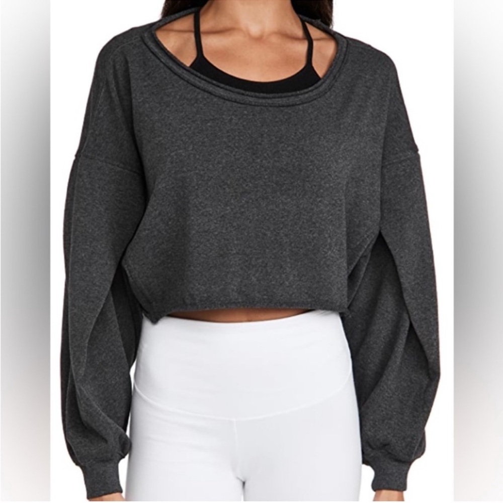 FP movement the way you move charcoal gray off the shoulder cropped sweatshirt